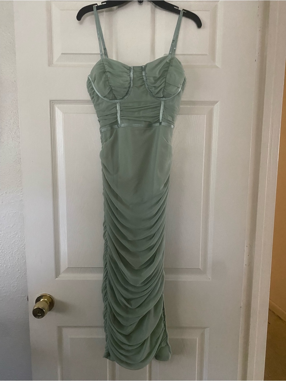 SHEIN Sage Green Ruched Maxi Dress Size Medium